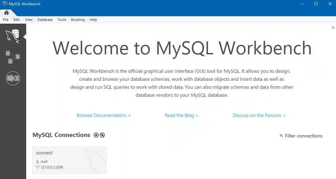 MySQL Workbench home